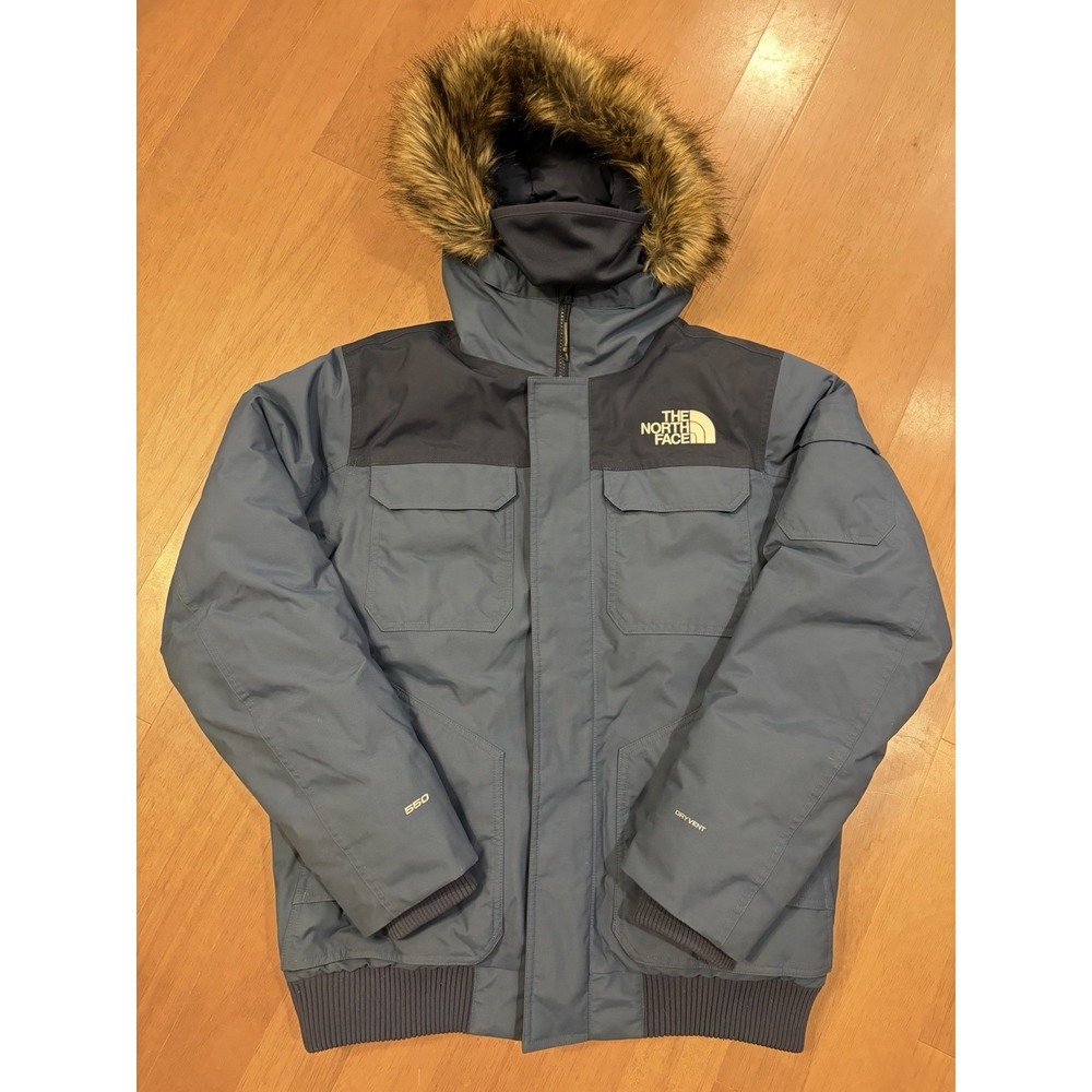 North Face Gotham III 600 Down Insulated Winter Jacket M Shady Blue Fur Hood EUC